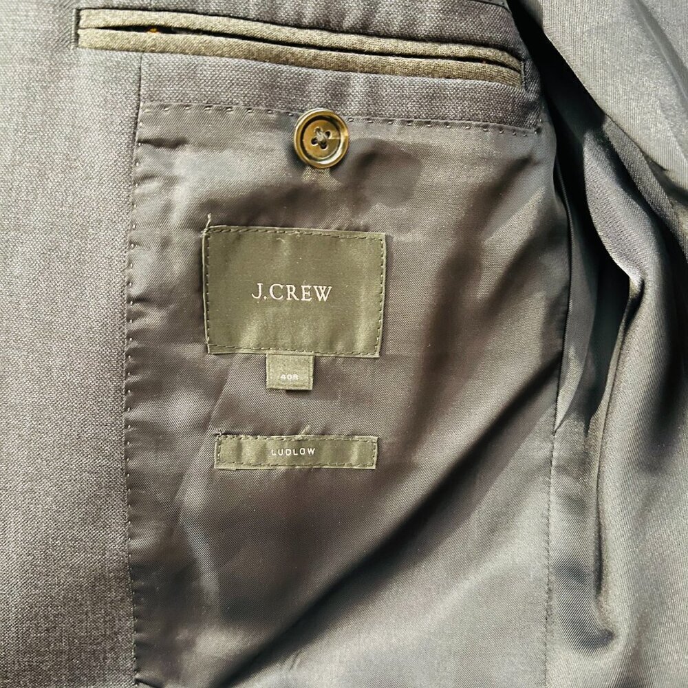 Mens 40 R J CREW Ludlow X Tollegno 1900 Solid Charcoal Grey Wool Suit Jacket - Picture 10 of 16